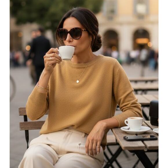 Barena Sweaters - Barena Italy Wool Cashmere Sweater L Beige Camel Minimalist Luxury Preppy